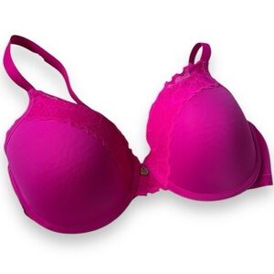 Natori Hidden Glamour Bra 32D passion pink hot pink lace trim T-shirt underwire